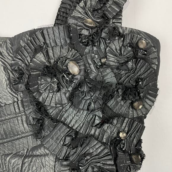 BCBGMAXAZRIA | NWT Gray One Shoulder Jacquard Rosette Cocktail Mini Dress - Picture 6 of 12